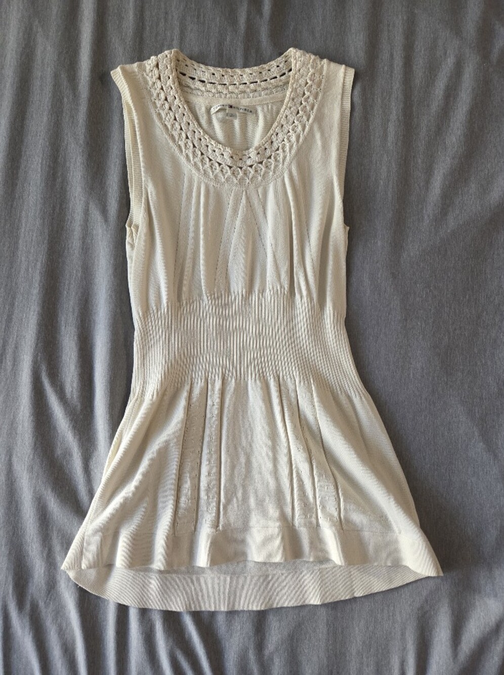 Tommy Hilfiger Fitted Tunic Sleeveless Top Crochet Detail 100% Cotton